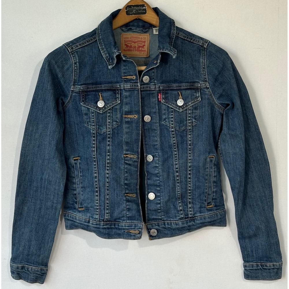 Levi's Denim Trucker Jacket Classic Medium Wash Womens XS Blue Excellent
